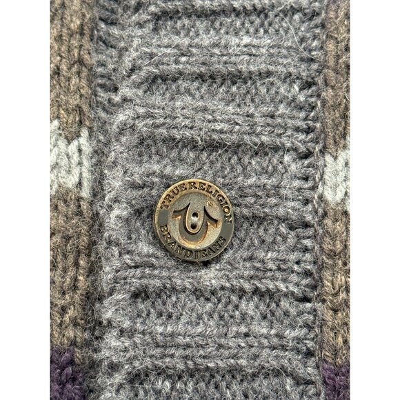 True Religion Cardigan Sweater Flag Patch Alpaca Wool Blend Gray Size XXL - Picture 4 of 9